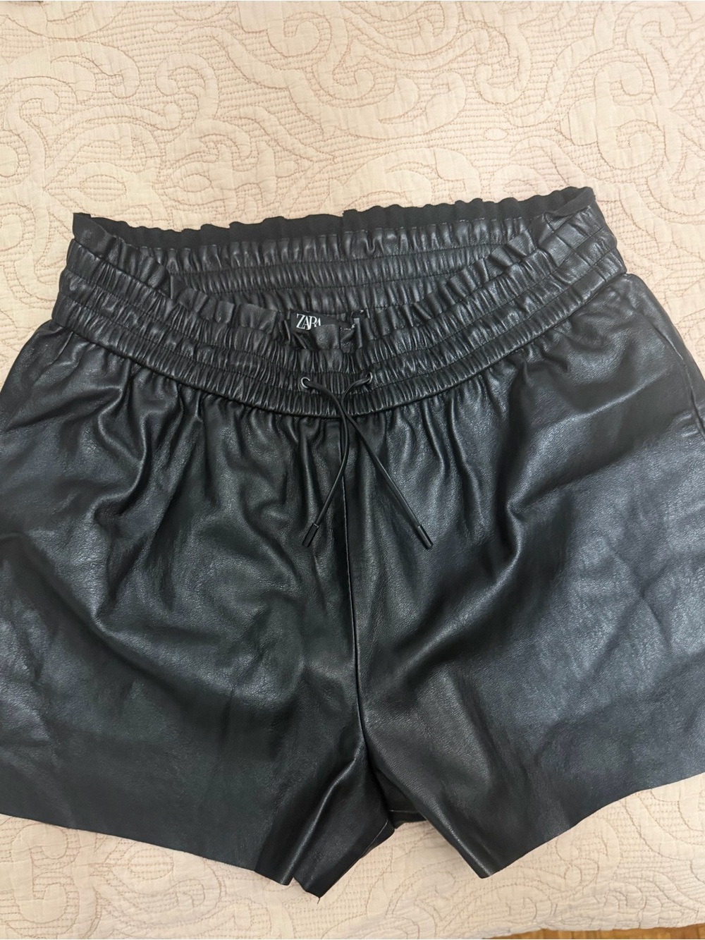 Zara Black Faux Leather High-Waist Elastic Shorts